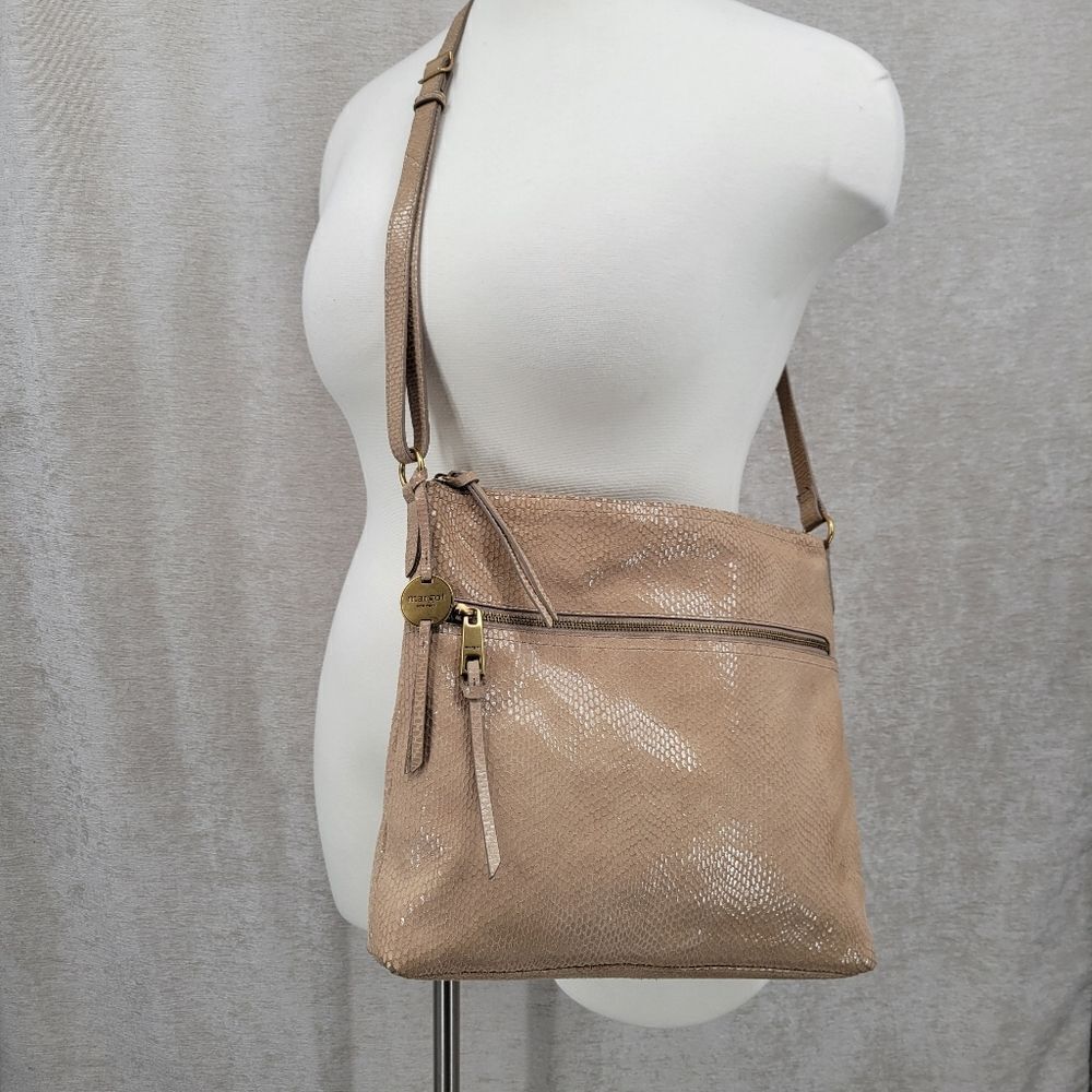 Margot Leather Snakeskin Snake Print Embossed Beige Crossbody Bag